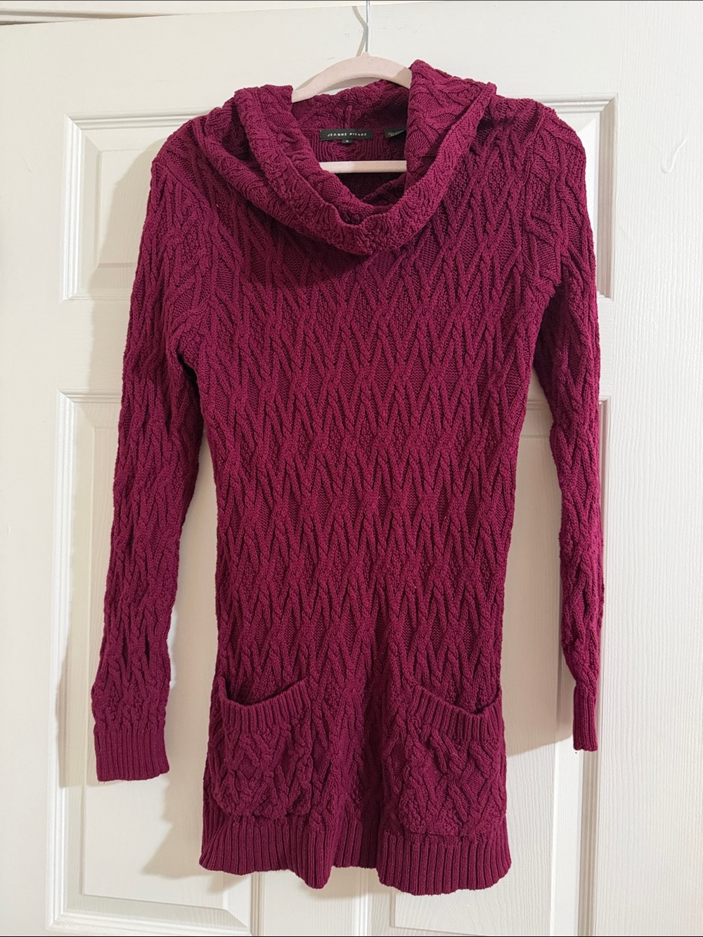JEANNE PIERRE Cable-Knit Cowl Neck Sweater Tunic - Berry Plum